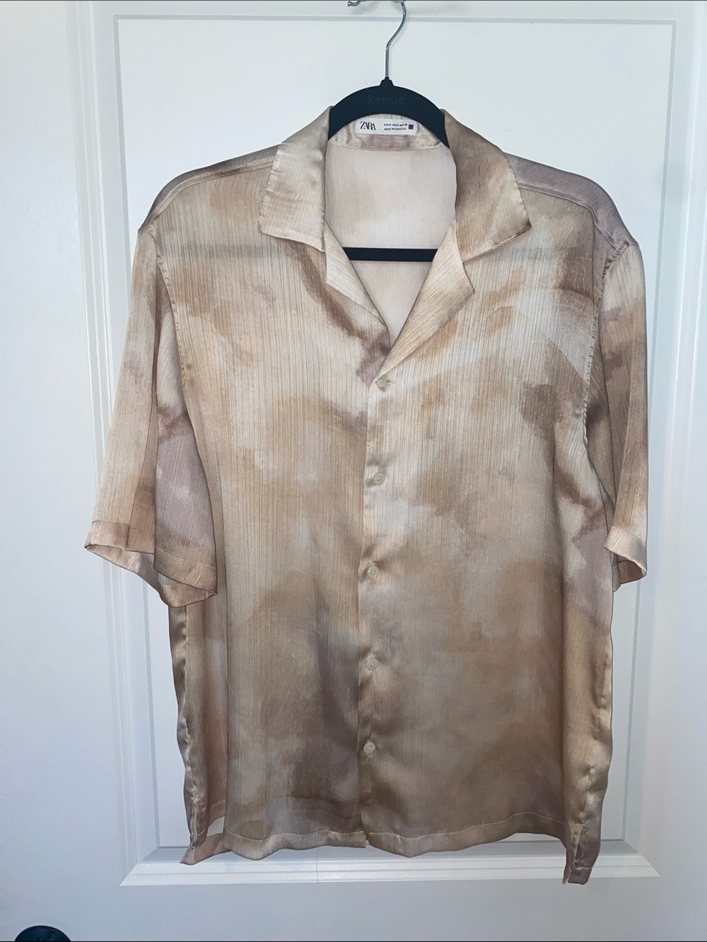 Zara Men Beige & Light Brown Tie-Dye Short Sleeve Camp Shirt